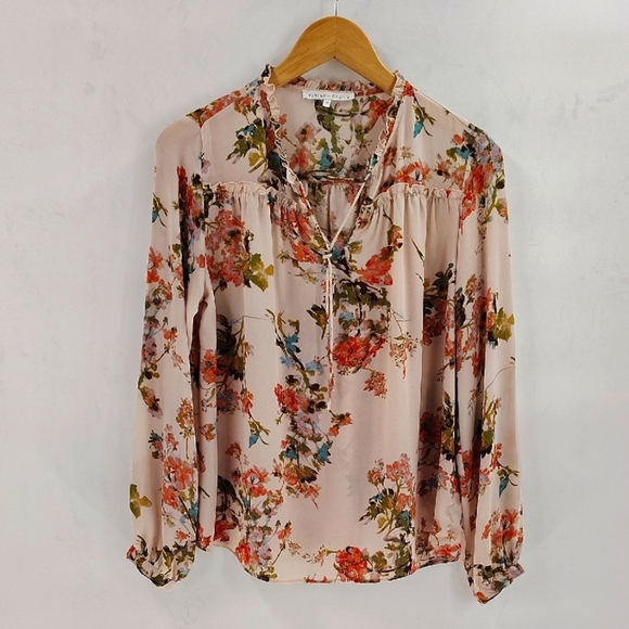 Violet and Claire Pullover Blouse Size Medium Peach Floral Print Long Sleeve - Picture 1 of 9